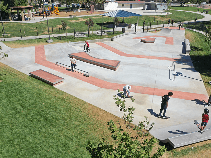 Skate Plaza at Berylwood Park with people skating