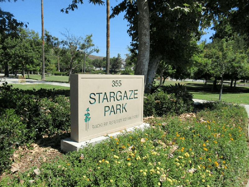 Stargaze Park sign with plants surrounding it