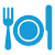 A blue plate and fork icon on a white background.