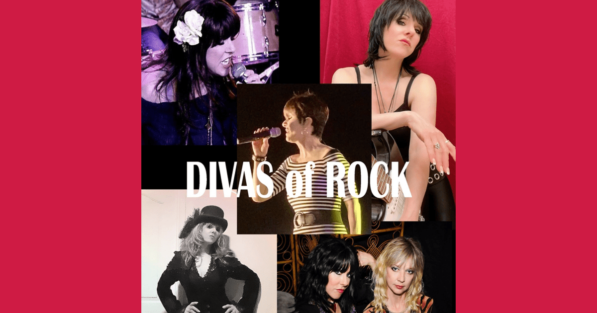 Divas of Rock digital event flyer with images of female musicians