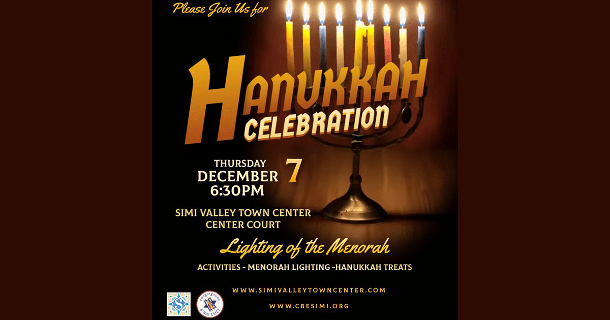 flyer for the 2023 Hanukkah Celebration at the Simi Valley Town Center