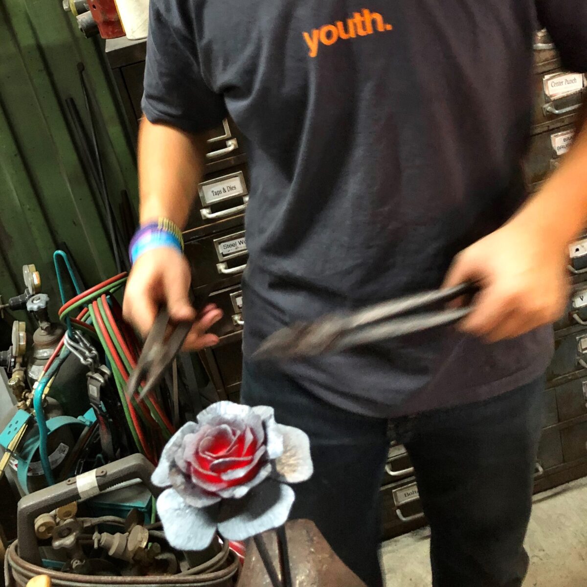 Metal rose made at Adam's Forge in Simi Valley