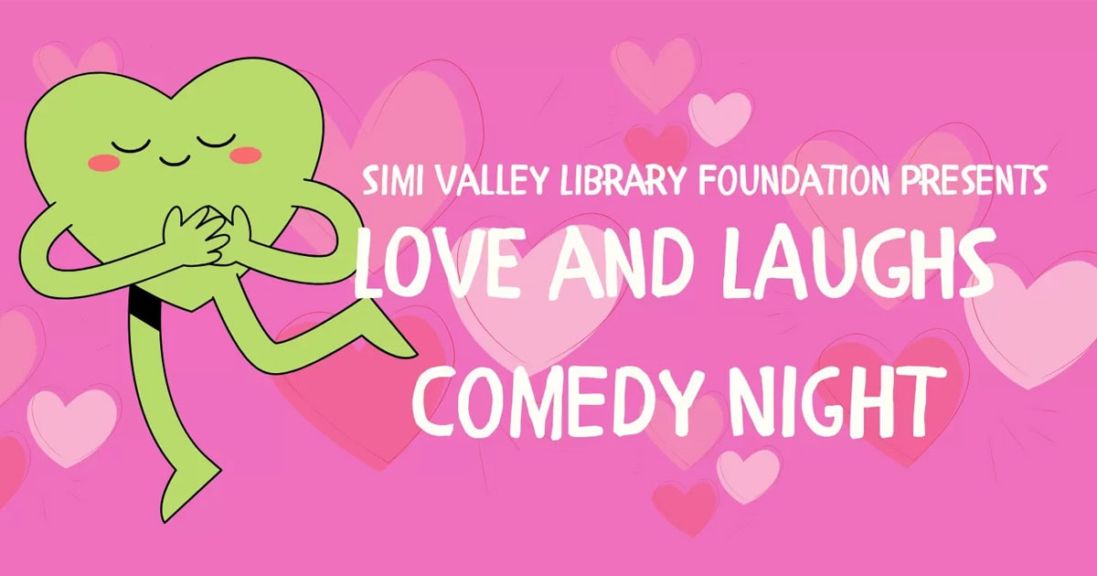 Smiley heart character at Love and Laughs Comedy Night in Simi Valley.