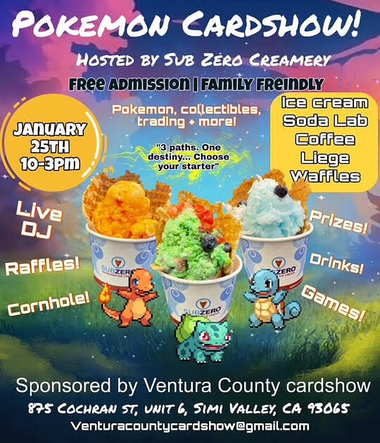 Ice cream event in Simi Valley, California, with Pokemon theme and family fun activities.