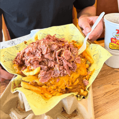 Simi Valley The Hat famous pastrami sandwich with fries and drink.