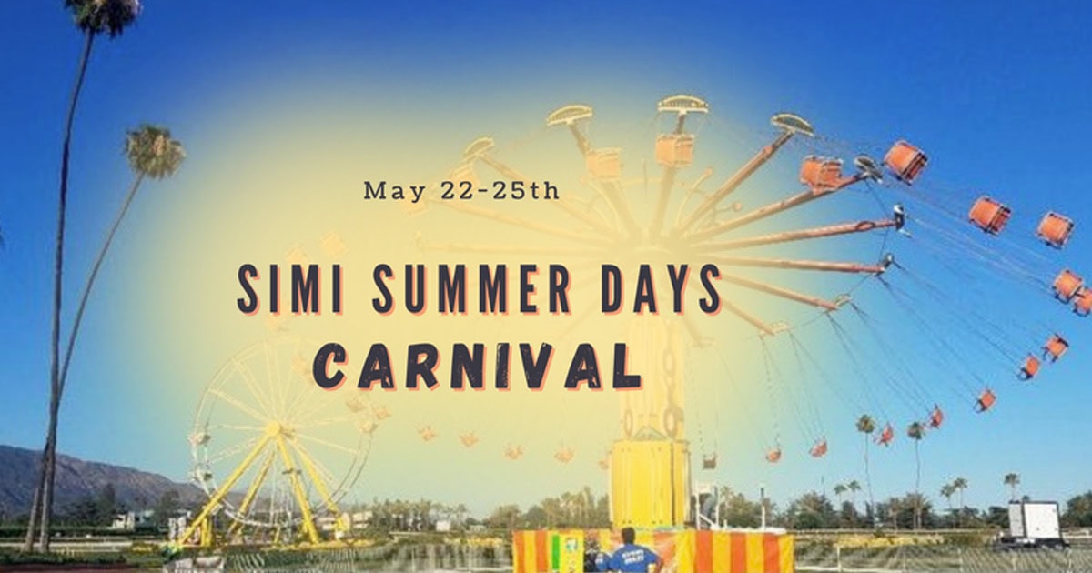 Vibrant image of Simi Valley summer carnival with Ferris wheel and rides.