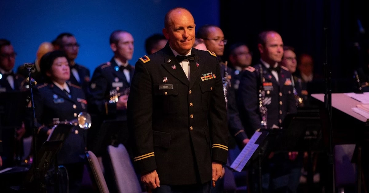 A military band in uniform performing at a community event in Simi Valley, showcasing local culture.