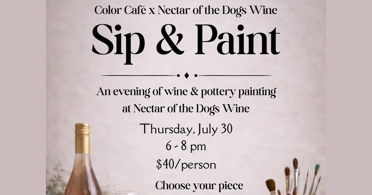 Wine and pottery painting event at Nectar of the Dogs Wine in Simi Valley.