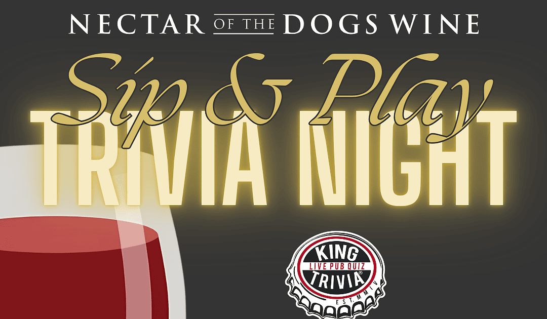 Visit Simi Valley event poster for Sip & Play Trivia Night at NOTDW with wine glass and event info.
