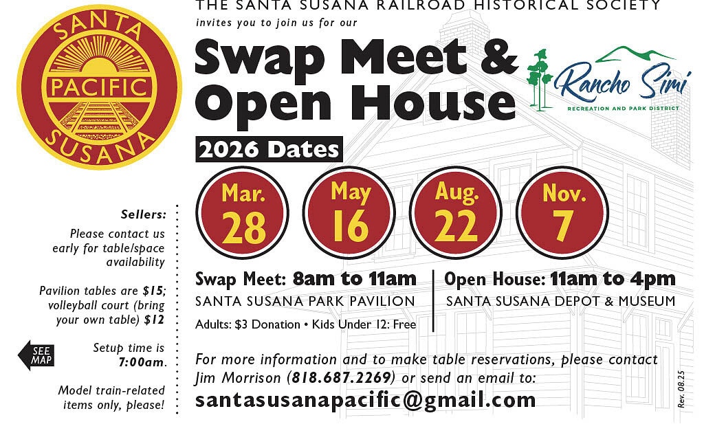 Flyer for Santa Susana Swap Meet and Open House at Simi Valley Pavilion.