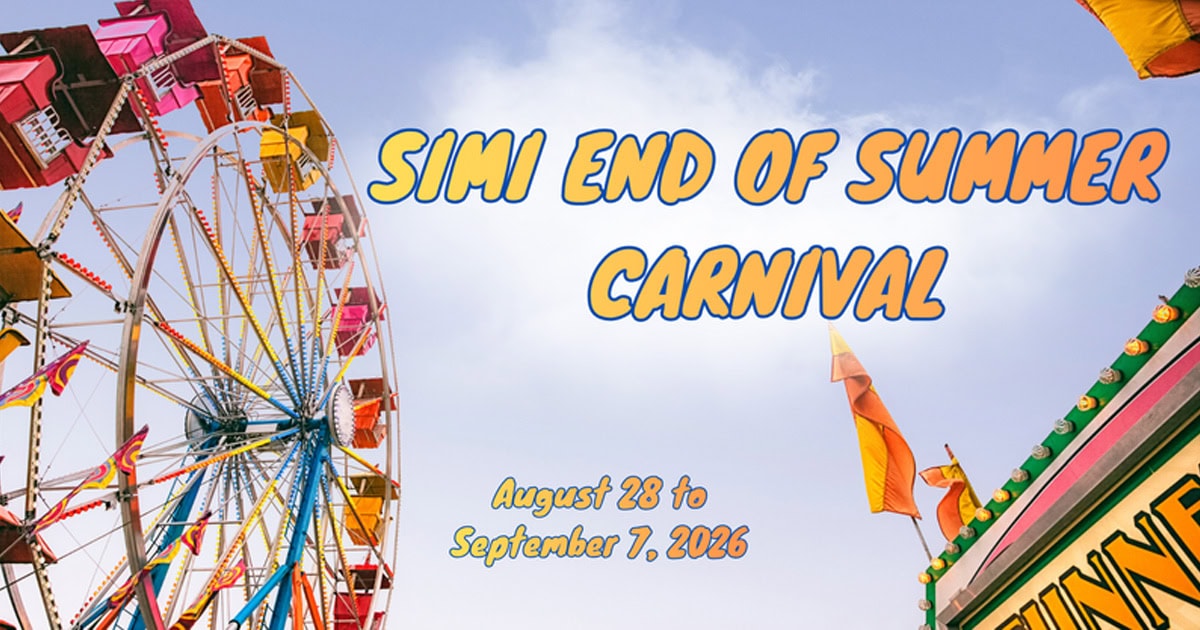 Colorful Ferris wheel and carnival rides at Simi Valley summer event.