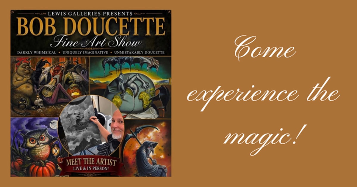 Visit Simi Valley art show poster featuring Bob Doucette's artwork and event details.
