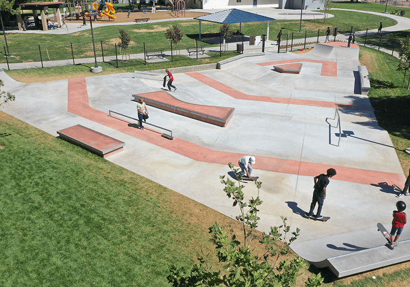 Skate Plaza at Berylwood Park with people skating